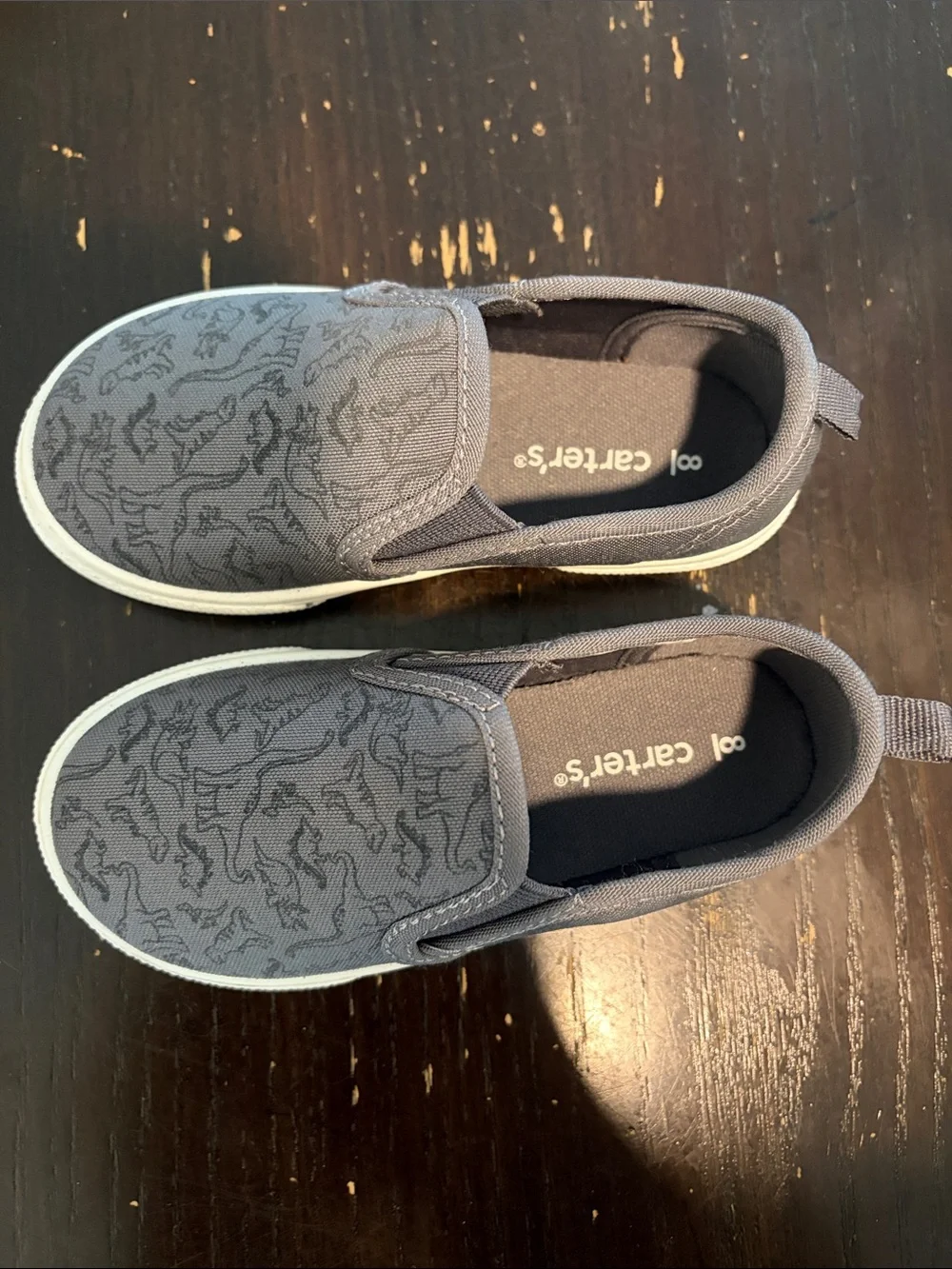 Carter's Dark Gray Slip-On Sneakers with Dino Outline Print